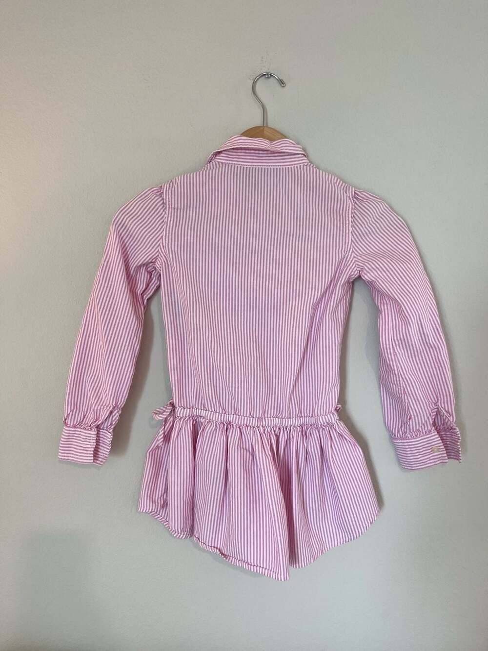Polo Ralph Lauren, Girls Pink/White Striped Long Sleeve Peplum Shirt Dress, 7 - Picture 4 of 4